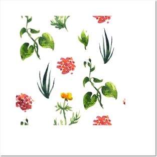 Seamless plants pattern. Floral decorative illustration. Posters and Art